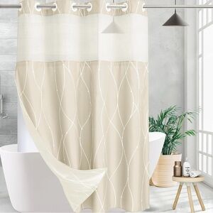 NEW Konzent Double White Sheer Shower Curtain Beige Geo Pattern Hotel Grade